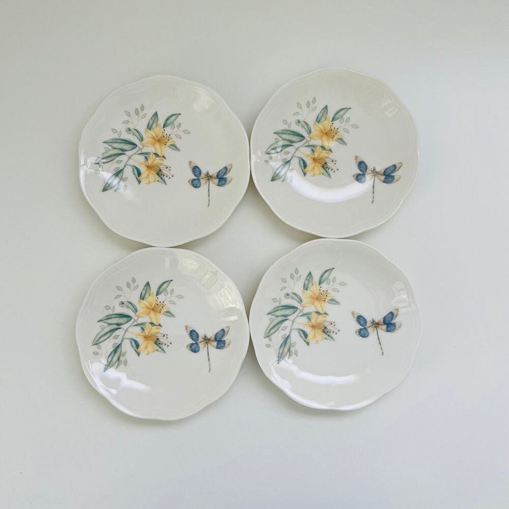 LENOX Butterfly Meadow Herbs Scalloped Edge Dragonfly Party Plates, Set of 4
